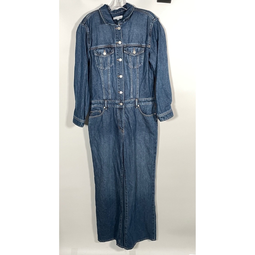 LOFT Denim Long Sleeve Jumpsuit Womens 10 Blue Minimalist Utility Romper